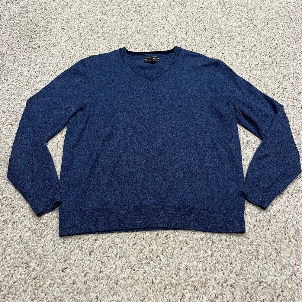 Club Room Wool Blend V Neck Sweater M Blue Classic Preppy Casual Cozy